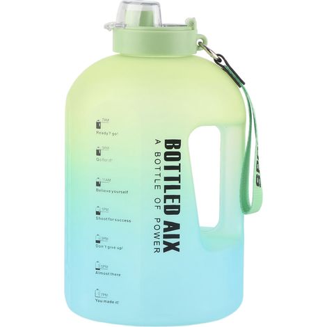 Bouteille d'eau dégradée 2.2L en plastique, grande capacité pour le sport et les voyages, vert dégradé, légère et portable. (1/5)
