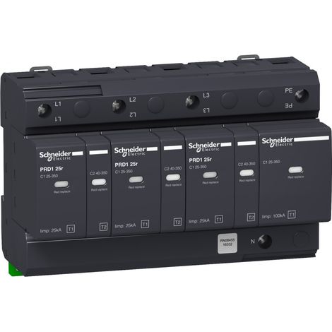 Acti9 - parafoudre PRD1 25r débrochable - 3P+N - 350V - report signalisation - 16332 (1/2)