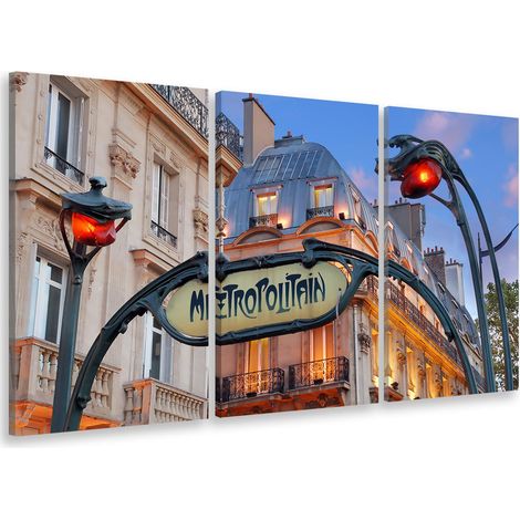 Tableau triptyque urbain metro et façades parisiennes - 90x60 cm (1/5)