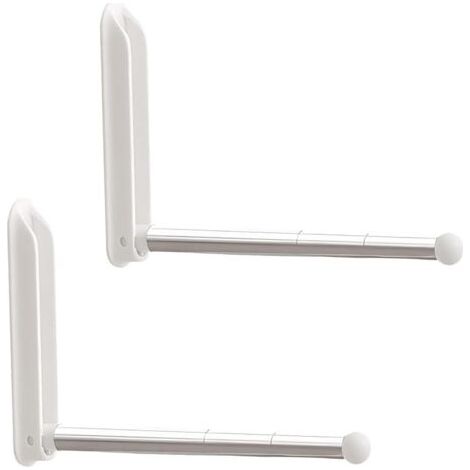 2 appendiabiti pieghevoli da parete, appendiabiti telescopici per tende, non richiedono foratura, per vestiti, ganci portaoggetti per camera da letto, bagno, finestra, armadio (bianchi)