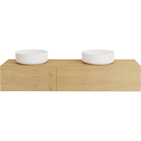 Mobile bagno sospeso in legno di mindi con doppio lavabo da appoggio tondo in ceramica 150 cm - TIDORE (1/4)
