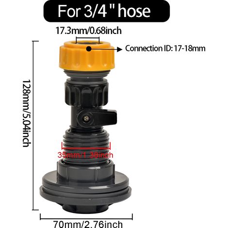 (B) Kit de robinet pour récupérateur d'eau de pluie en PVC durable de 3/4 po, avec raccord de tuyau, joint étanche pour réservoirs, idéal pour l'irrigation d'aquariums (1/5)