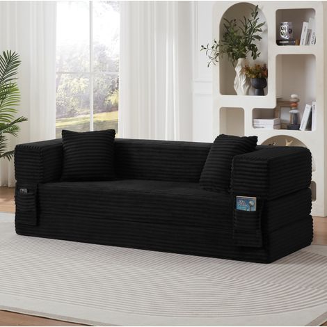 Sofa (36.0x36.0x92.0 cm), in ein kleines Doppelbett umwandelbar, klassisches quadratisches Design, Schaumstoff, Schwarz (1/5)