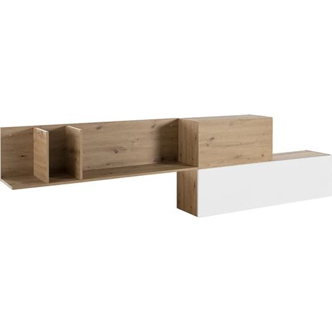 Etagère murale asymétrique 270 cm décor chêne blanc laqué - VERONICA (1/5)