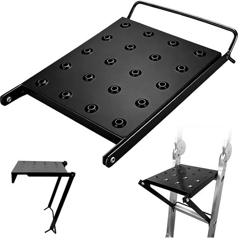 Plateforme De Travail, Plateforme D'Escalier En Acier Inoxydabl Marchepied Pour éChelle TéLescopique Universel Accessoire Pour éChelles Escabeaux éChelles Extensibles 30x27cm Jusqu'à 150 Kg (Noir) (1/5)