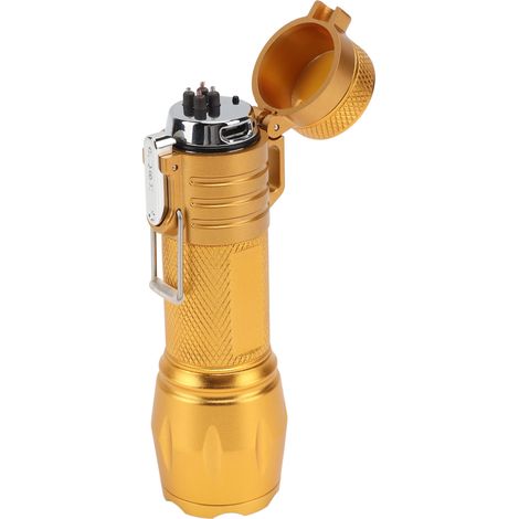 Briquet électrique portable en alliage d'aluminium, étanche et coupe-vent, avec lampe torche intégrée, 3,7 V, couleur or.