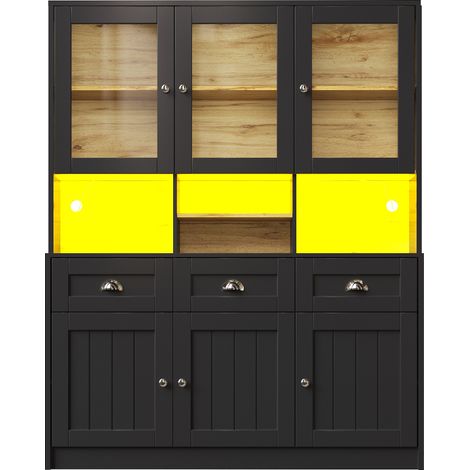 Armario alto de cocina de MDF con puertas acrílicas y luz LED, 140 x 40 x 175 cm, negro HOMVRA (1/4)