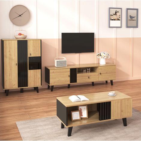 mobile contenitore soggiorno 3 pezzi LED legno nero OKMYHOME (1/5)