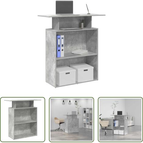 Comptoir de réception - Bureau de réception gris béton 100x40x104 bois d'ingénierie (1/5)