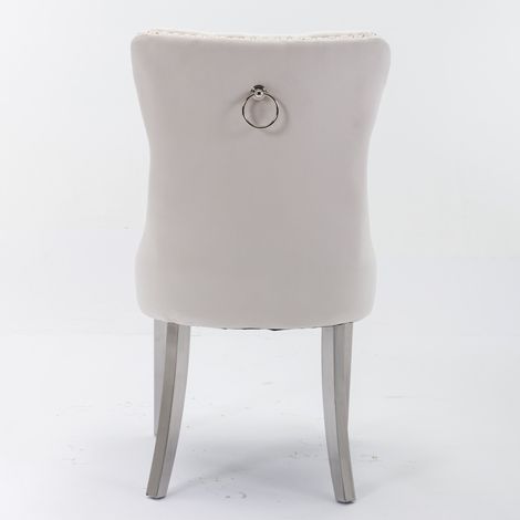 Chaise de salle à manger contemporaine en velours beige avec structure en bois massif et pieds chromés, lot de 2 (1/5)