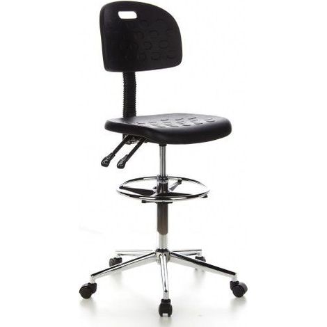 Siège technique/ Tabouret technique / Tabouret pivotant TOP WORK 23, mousse rigide, noir, chromé