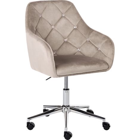 Silla de oficina tapizado de terciopelo giratoria altura regulable respaldo con capitoné con cristales beige Veloria