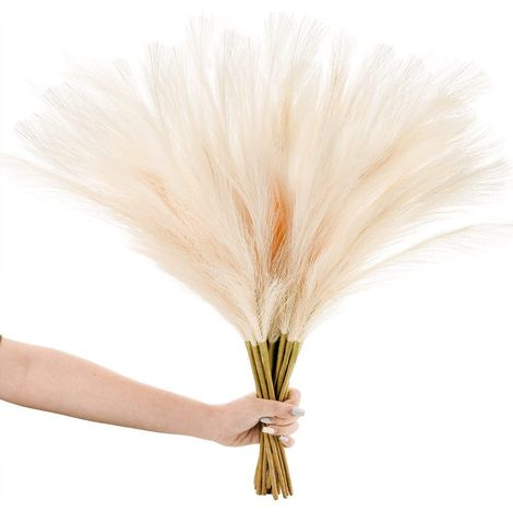 Lot de 10 brins d'herbe de la pampa artificielle, 57 cm (22,3 pouces), brins courts, pour décorer vases, compositions florales, mariages et ambiance bohème. (1/5)
