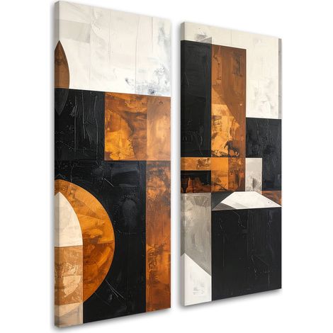 Tableaux sur toile lot  Abstraction géométrique marron 2 x 20x40