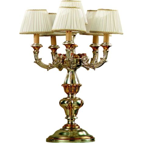 Lume In Legno Classico Argento Mecca Con Paralume 6 Luci Rondone