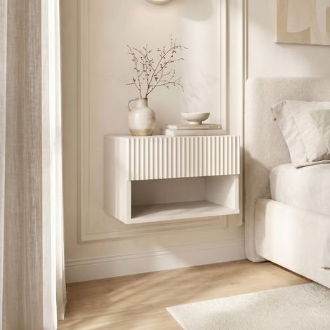 Lot de 2 tables de chevet suspendues beiges à tasseaux LEYA (1/5)