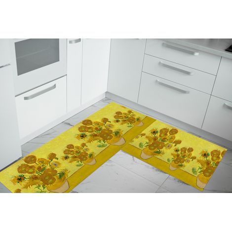 Set di 2 tappeti da cucina antiscivolo e lavabili in lavatrice passatoia multiuso Quadro 996 - 50x60+50x120