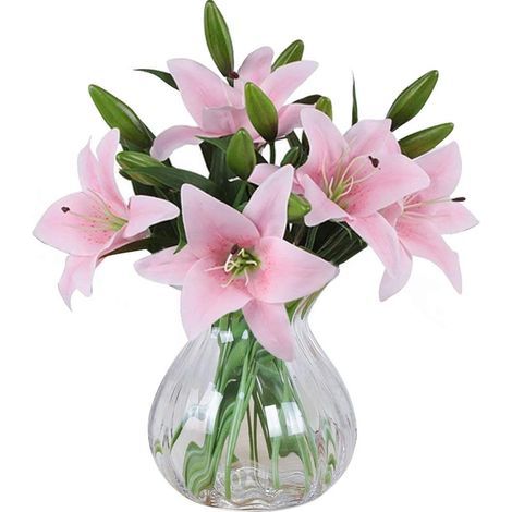 Künstliche Blumen, 5 Stück Real Touch Latex Künstliche Lilien Blumen in Vasen Hochzeitssträuße / Wohnkultur / Party / Gräber Arrangement (1/5)