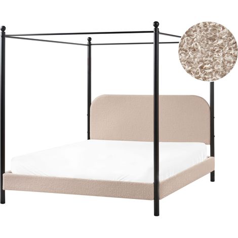Himmelbett Bouclé DANNEMOIS 160 x 200 cm Taupe