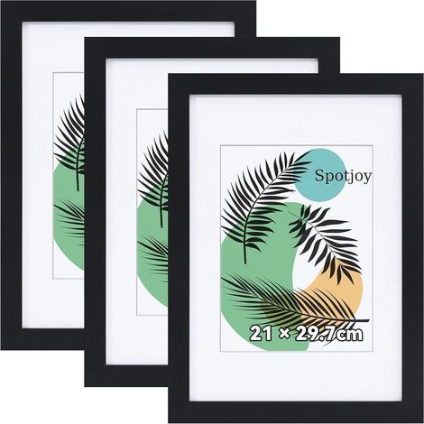 Bilderrahmen 21x29,7cm A4, 3er Set, MDF Holzrahmen mit Acrylglas, Schwarz (1/5)
