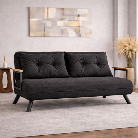 Schlafsofa anthrazitfarbener 2-Sitzer-Stoff - Sando