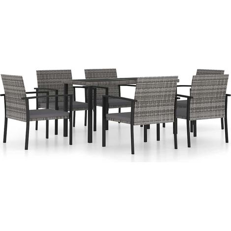 Maison Exclusive - 7-tlg. Garten-Essgruppe Poly Rattan Grau (1/5)