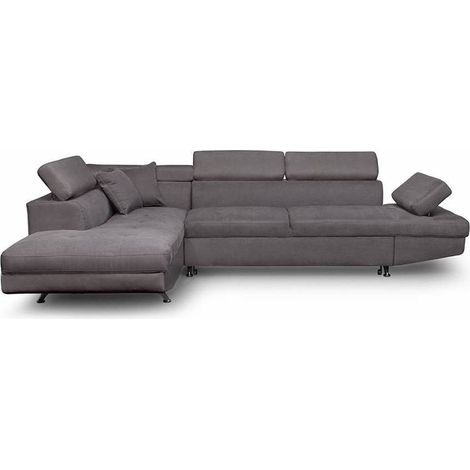 Canapé d'angle convertible 5 places avec coffre de rangement – Couchage 135 x 195 cm – Accoudoir réglable – Gris – Usinestreet (1/5)