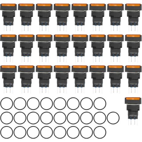 25Pcs Bouton Poussoir Lumineux Auto-Verrouillage Rectangulaire 220V BEMLA1622DSJ 16mm Jaune (1/5)