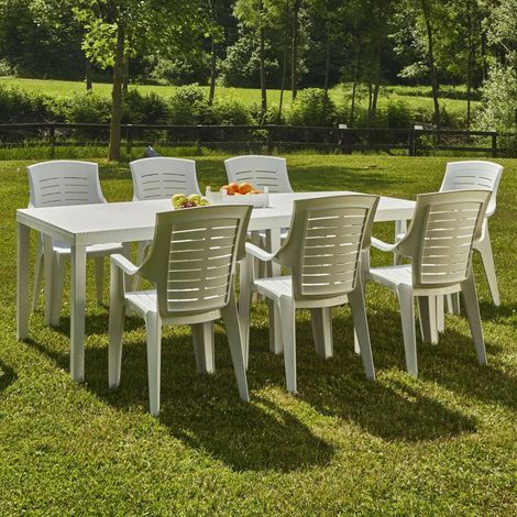 Table d'extérieur Susa, Table à manger rectangulaire extensible, Table de jardin extensible, Cm 150x90h72, Blanc (1/5)
