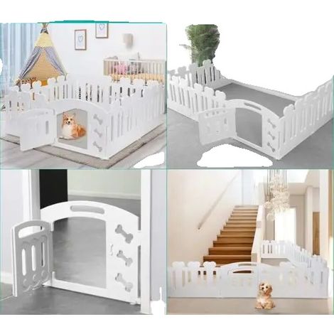 Enclos pour chien, porte verrouillable, plastique recyclé, Blanc-b, XXL 155x155x60cm-c (1/2)