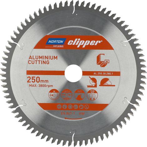 Norton Clipper Kreissägeblatt Aluminium 250x30mm 80Z, Messing, Kupfer