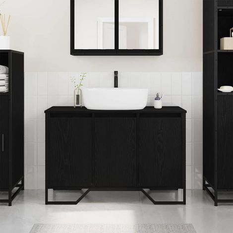 Waschbeckenschrank mit Tür Schwarz Eichen-Optik 91 x 35 x 60 cm