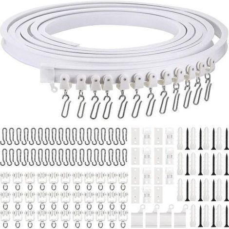 Rail de rideau courbé pliable pour plafond, montage flexible pour rideaux, pour fenêtres souples, avec crochets métalliques (blanc, 5 m) (1/4)