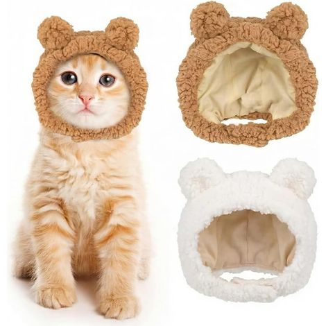 Divertente set invernale da 2 pezzi con cappello in peluche regolabile per gatti e cuccioli, accessori per costumi di animali domestici (marrone e bianco) (1/5)
