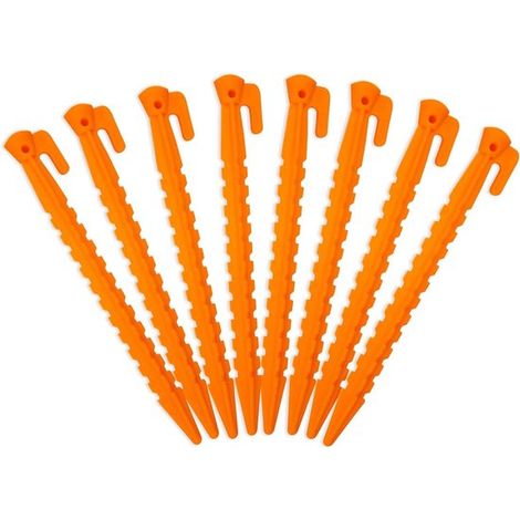 Heringe für Campingzelte – Kunststoffheringe für Garten und Outdoor-Aktivitäten – Robustes Kunststoffmaterial – 22,5 cm lang – Orange (1/5)