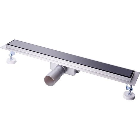 Caniveau de Douche Italienne  - 60 cm Verre Noir - Acier Inoxydable Extra Plat Siphon de sol Douche Italienne pour Salle de Bain (1/5)