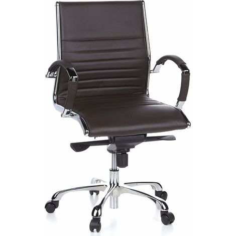 Bürostuhl / Chefsessel PARMA 10 Leder braun Chrom hjh OFFICE (1/5)