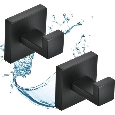 Lot de 2 crochets de salle de bain noirs, crochets muraux pour la maison, crochets en acier inoxydable SUS304 (1/5)