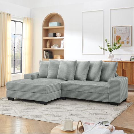 Sofá rinconero 256,5/133,5/89 cm gris con chaise longue reversible y 6 cojines (1/5)