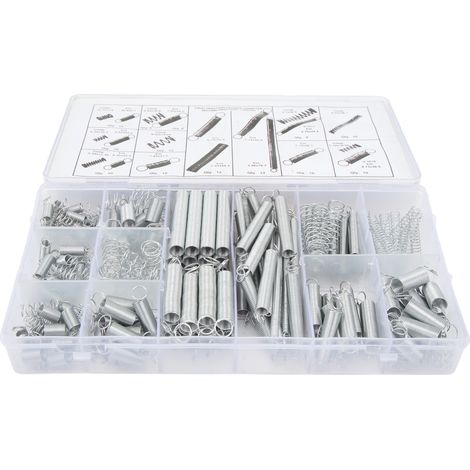 Jeu de 200 ressorts compression et extension, 20 modèles, acier zingué, réparation auto et bricolage DIY. (1/5)