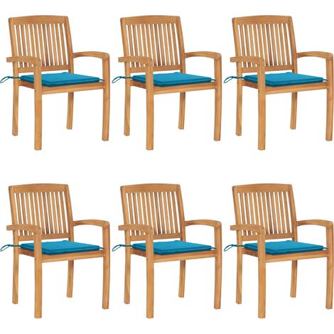 Chaises de jardin empilables avec coussins lot de 6 Teck solide (1/5)
