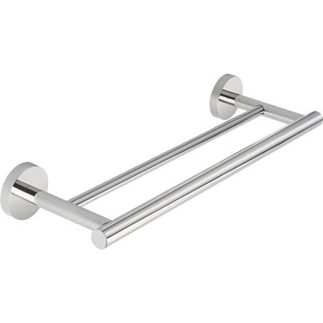 Porte-Serviettes de Salle de Bain Double Barres Anneau Porte Serviette Mural. Support Serviettes Chrome Poli en Acier Inoxydable SUS304 Fixé au Mur Longueur (1/4)