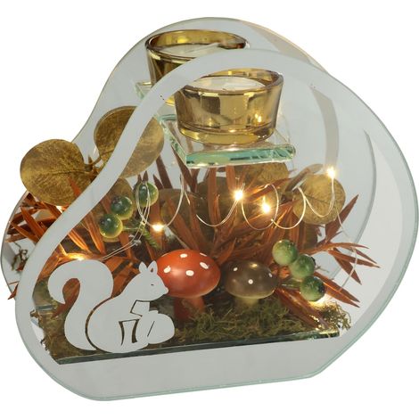 Photophore en Verre avec lumière LED - Décoration d'automne - Champignons - Écureuil - Feuilles d'automne - 16 cm - Décoration de Table - Lampe Champignons (1/5)