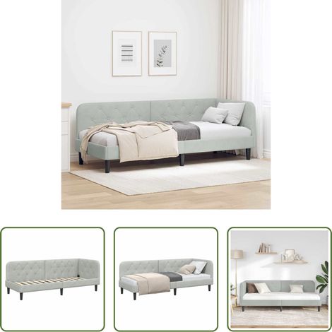 vidaXL Canapé convertible - Cadre de lit d'angle Gris clair 80 x 200 cm Velours (1/5)