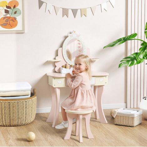 Coiffeuse enfant 59,8 x 29,6 x 89,8 cm rose – 2-en-1 avec miroir amovible (1/5)