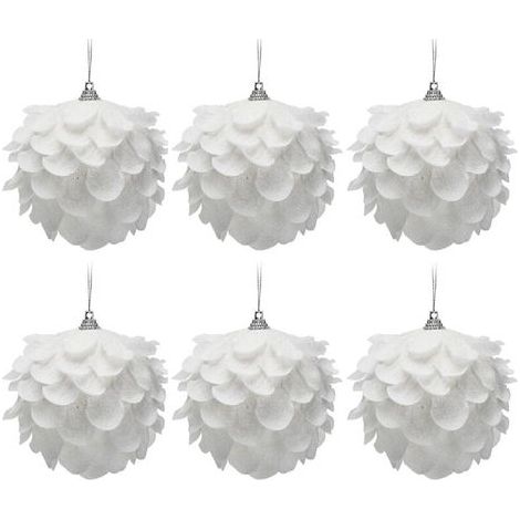 6PCS White Glitter Christmas Ball Ornaments, Sparkling Christmas Tree Ornaments, Hanging Christmas Ornaments, Christmas Tree Decoration (1/5)