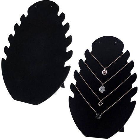 Lot de 2 présentoirs à bijoux en velours noir avec 5 encoches pour bijoux. colliers. bracelets (1/4)