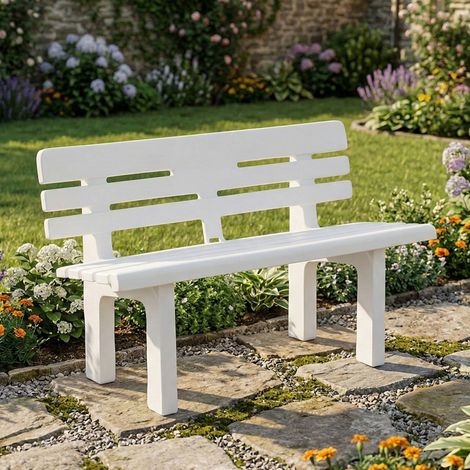 Dmora - Außenbank Marinella, Monoblock-Gartenbank, Außenbank, 100 % Made in Italy, 110 x 52 x 71 cm, Weiß, mit verstärkter Verpackung (1/3)