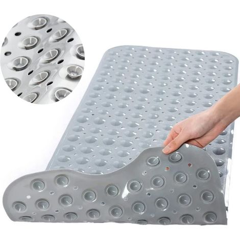 Tapis de douche Tatum88 100 x 40 cm, tapis de bain extra long lavable en machine, tapis de bain antidérapant avec ventouses, matériau PVC (gris) (1/5)
