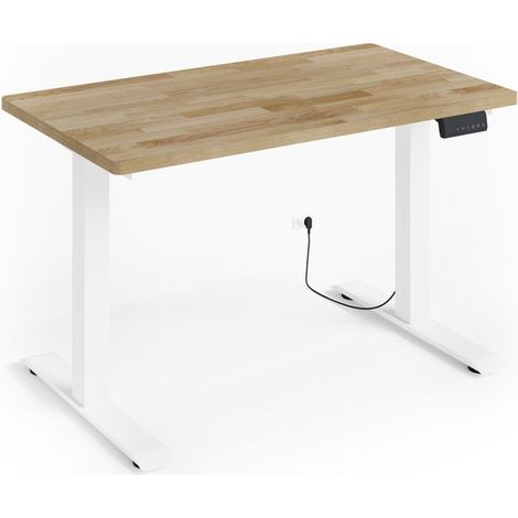 Bureau professionnel 120x65 Blanc/Artisan hauteur de 72 à 120cm réglable électrique (1/5)